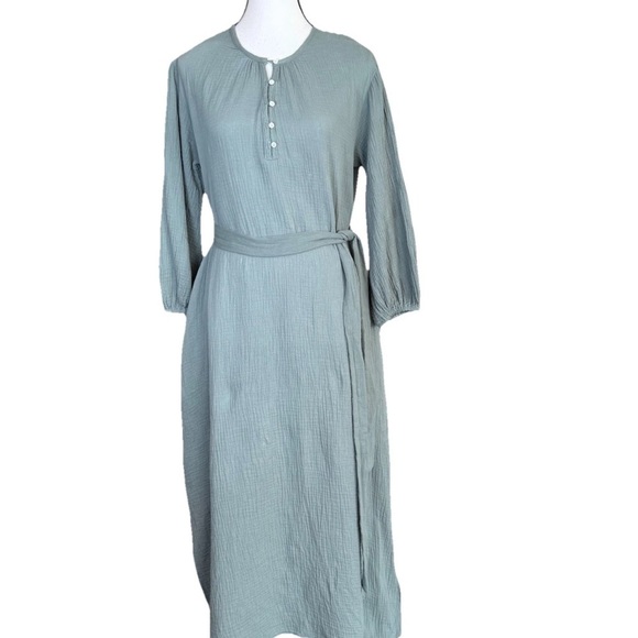 LÉGOE HERITAGE Mayfield Maternity Dress Sage Green Cotton Pockets  Slits SZ *0 - Picture 3 of 10